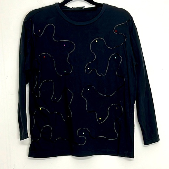 🌞 Dream Weaver black long sleeve crew neck pullover top beaded embellishment M - Picture 1 of 15